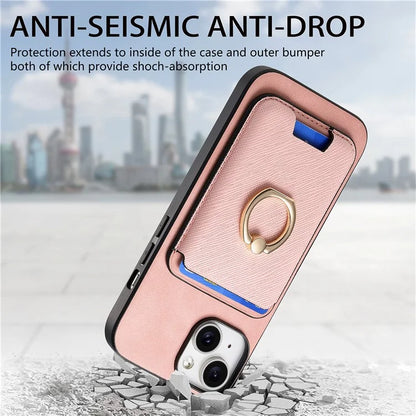 For iPhone 14 Case Ring Kickstand Phone Cover with Detachable Magnetic Card Slot