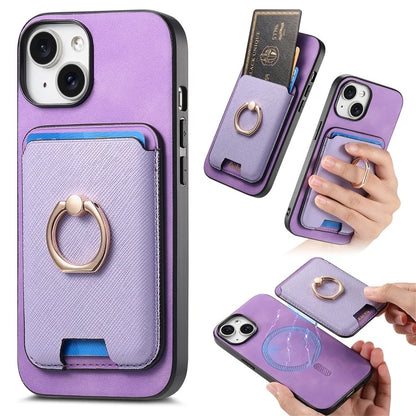For iPhone 14 Case Ring Kickstand Phone Cover with Detachable Magnetic Card Slot