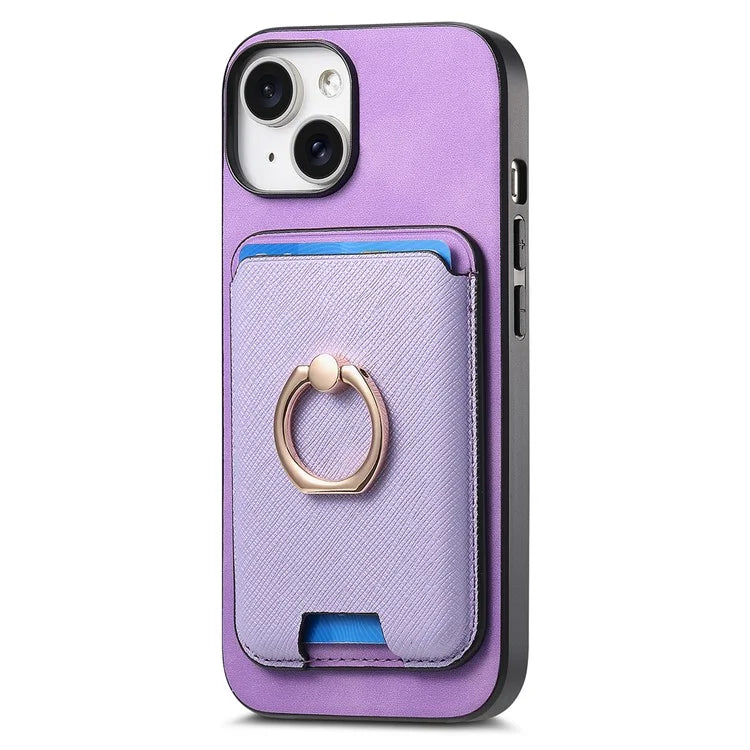 For iPhone 14 Case Ring Kickstand Phone Cover with Detachable Magnetic Card Slot
