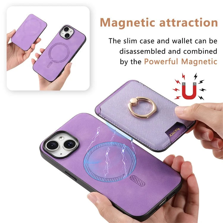For iPhone 14 Case Ring Kickstand Phone Cover with Detachable Magnetic Card Slot