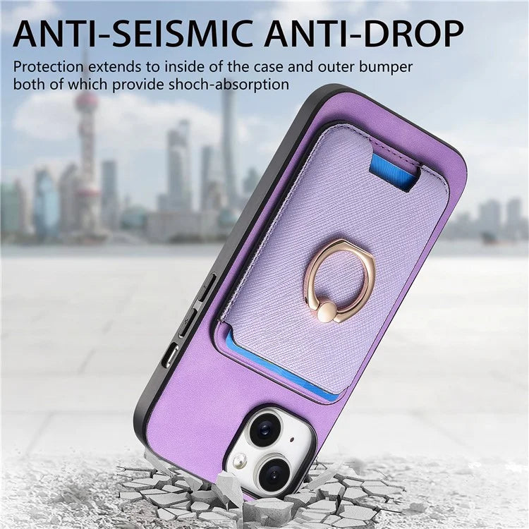For iPhone 14 Case Ring Kickstand Phone Cover with Detachable Magnetic Card Slot