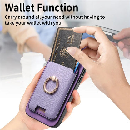 For iPhone 14 Case Ring Kickstand Phone Cover with Detachable Magnetic Card Slot