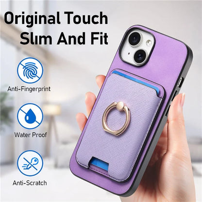 For iPhone 14 Case Ring Kickstand Phone Cover with Detachable Magnetic Card Slot