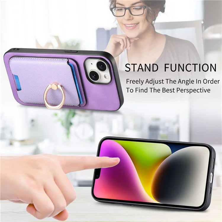For iPhone 14 Case Ring Kickstand Phone Cover with Detachable Magnetic Card Slot
