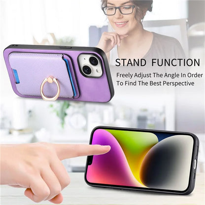 For iPhone 14 Case Ring Kickstand Phone Cover with Detachable Magnetic Card Slot