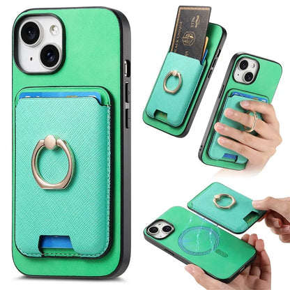 For iPhone 14 Case Ring Kickstand Phone Cover with Detachable Magnetic Card Slot