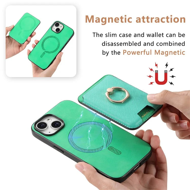 For iPhone 14 Case Ring Kickstand Phone Cover with Detachable Magnetic Card Slot