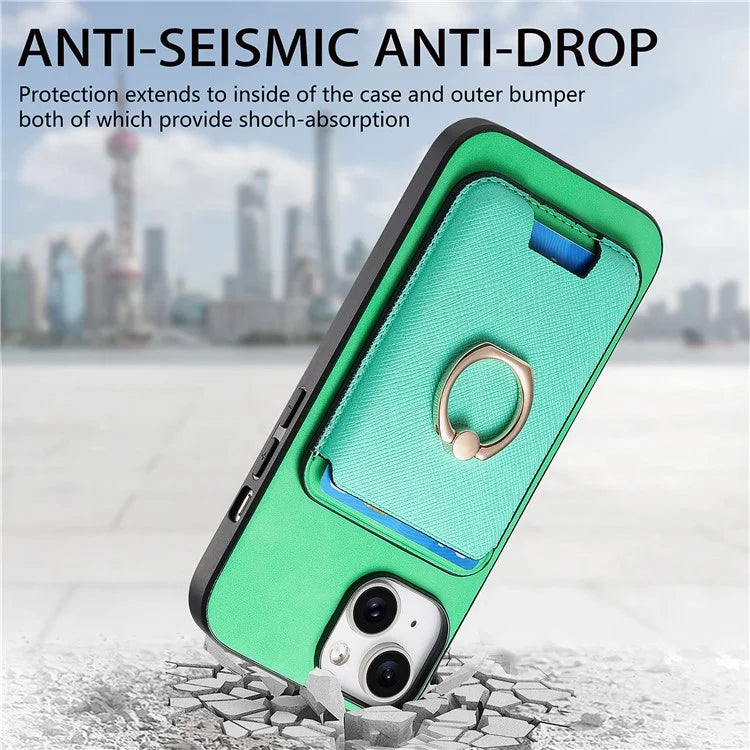 For iPhone 14 Case Ring Kickstand Phone Cover with Detachable Magnetic Card Slot