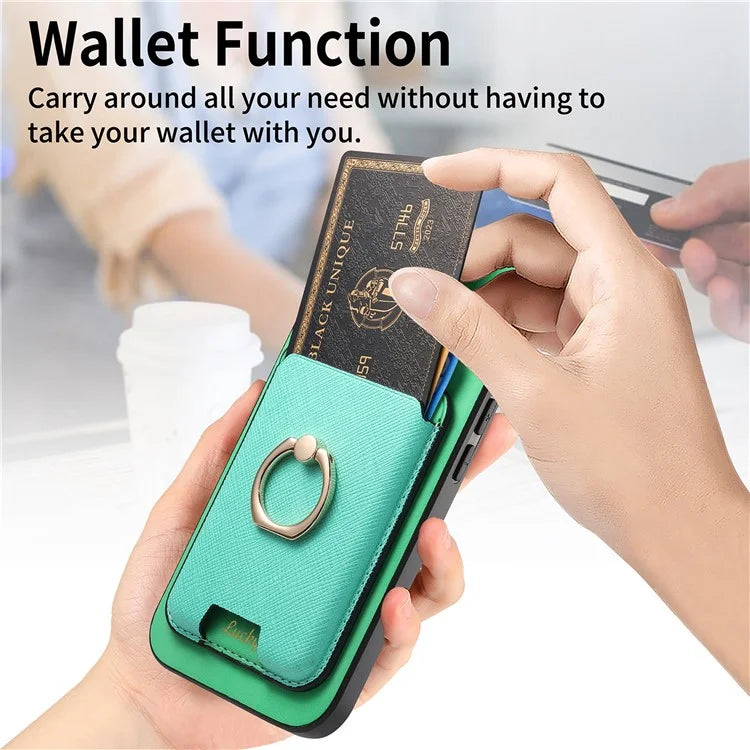 For iPhone 14 Case Ring Kickstand Phone Cover with Detachable Magnetic Card Slot