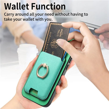 For iPhone 14 Case Ring Kickstand Phone Cover with Detachable Magnetic Card Slot