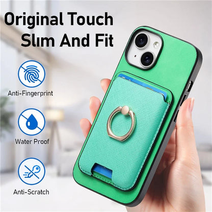 For iPhone 14 Case Ring Kickstand Phone Cover with Detachable Magnetic Card Slot