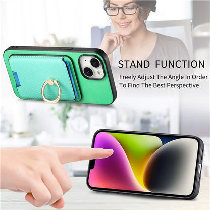 For iPhone 14 Case Ring Kickstand Phone Cover with Detachable Magnetic Card Slot