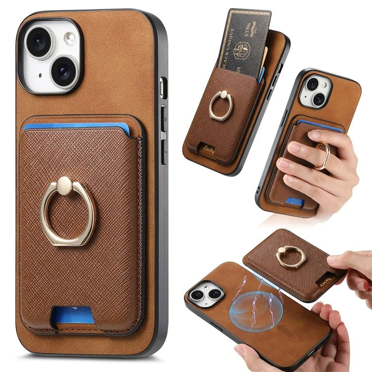 For iPhone 14 Case Ring Kickstand Phone Cover with Detachable Magnetic Card Slot