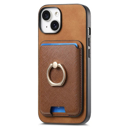 For iPhone 14 Case Ring Kickstand Phone Cover with Detachable Magnetic Card Slot