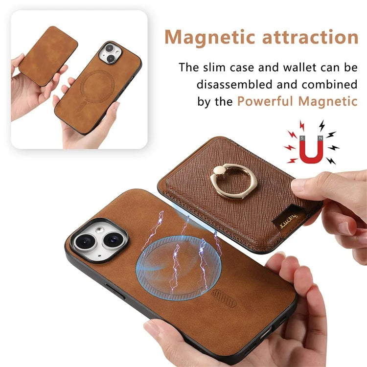 For iPhone 14 Case Ring Kickstand Phone Cover with Detachable Magnetic Card Slot