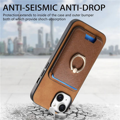 For iPhone 14 Case Ring Kickstand Phone Cover with Detachable Magnetic Card Slot