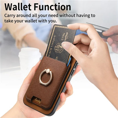 For iPhone 14 Case Ring Kickstand Phone Cover with Detachable Magnetic Card Slot