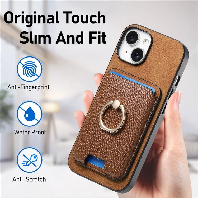 For iPhone 14 Case Ring Kickstand Phone Cover with Detachable Magnetic Card Slot
