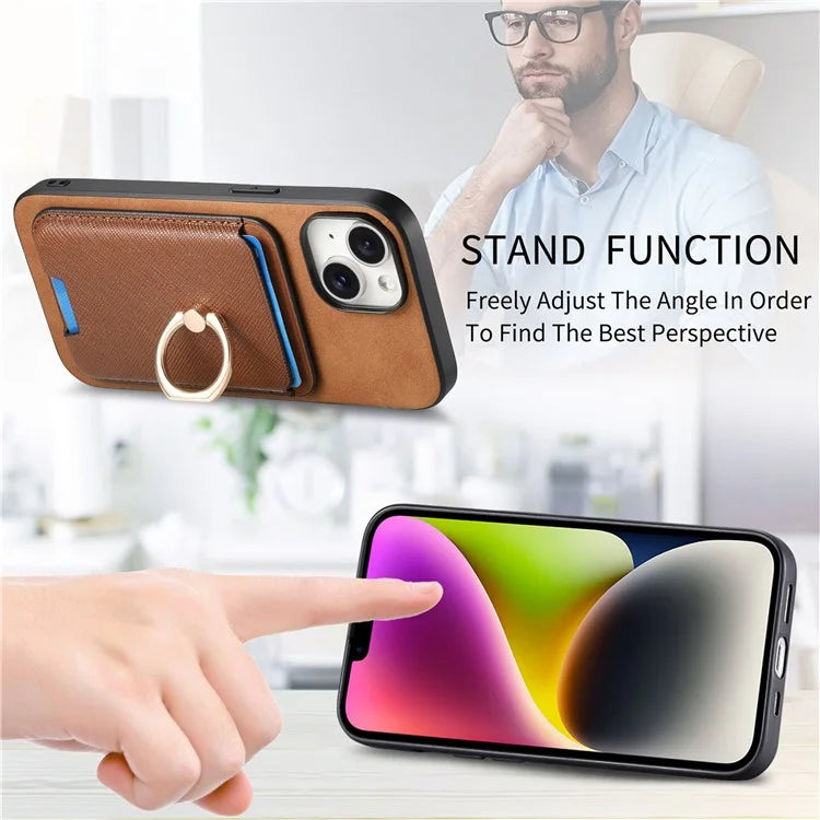 For iPhone 14 Case Ring Kickstand Phone Cover with Detachable Magnetic Card Slot