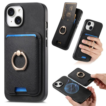 For iPhone 14 Case Ring Kickstand Phone Cover with Detachable Magnetic Card Slot