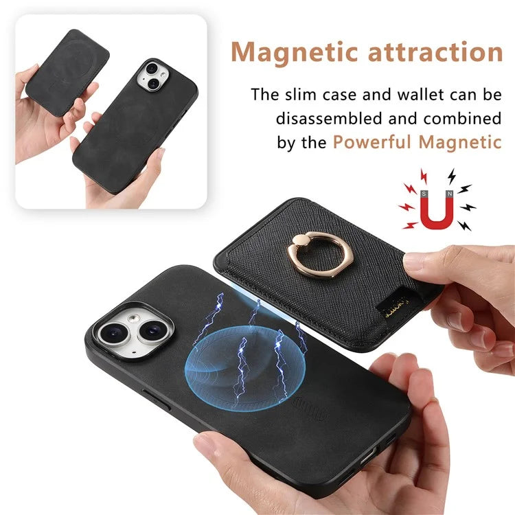 For iPhone 14 Case Ring Kickstand Phone Cover with Detachable Magnetic Card Slot