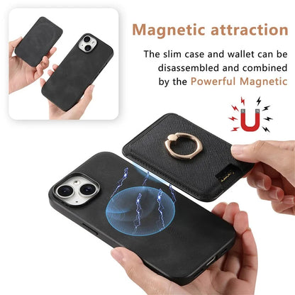 For iPhone 14 Case Ring Kickstand Phone Cover with Detachable Magnetic Card Slot