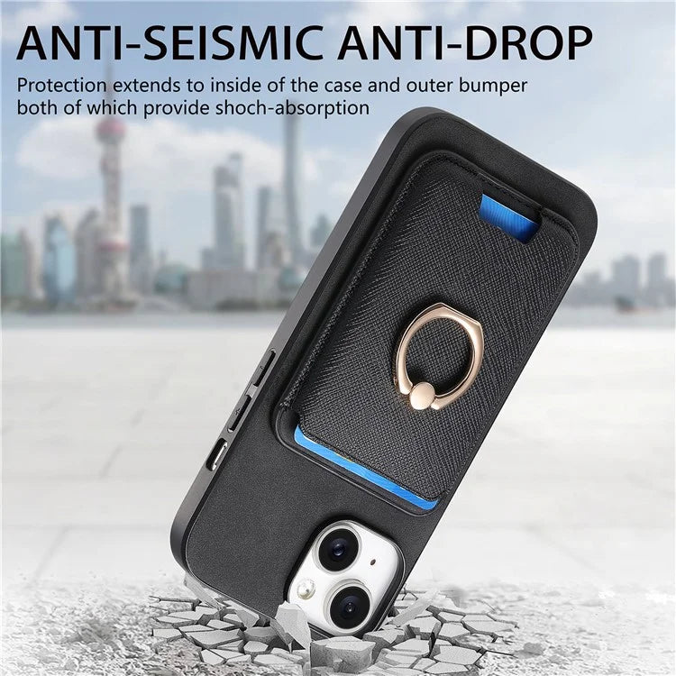 For iPhone 14 Case Ring Kickstand Phone Cover with Detachable Magnetic Card Slot