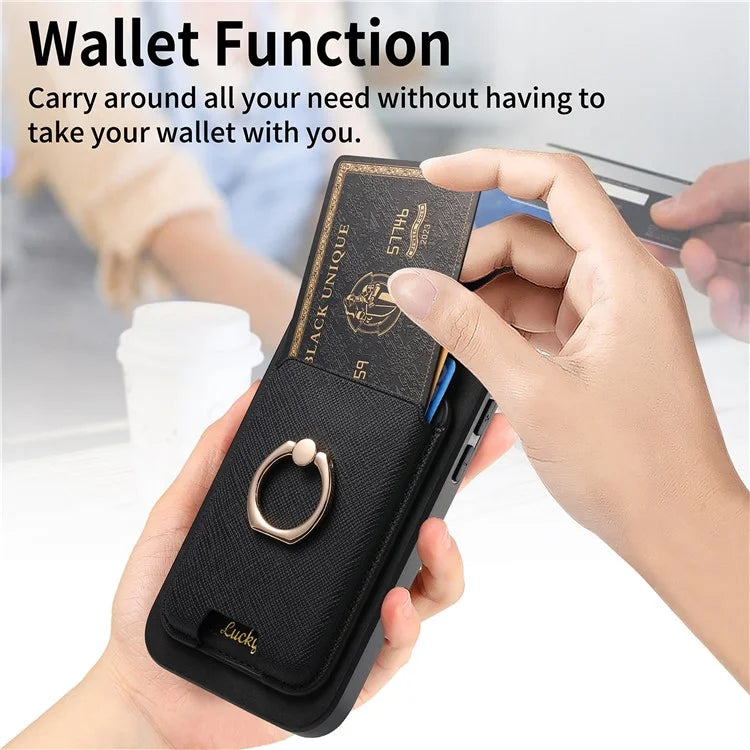 For iPhone 14 Case Ring Kickstand Phone Cover with Detachable Magnetic Card Slot