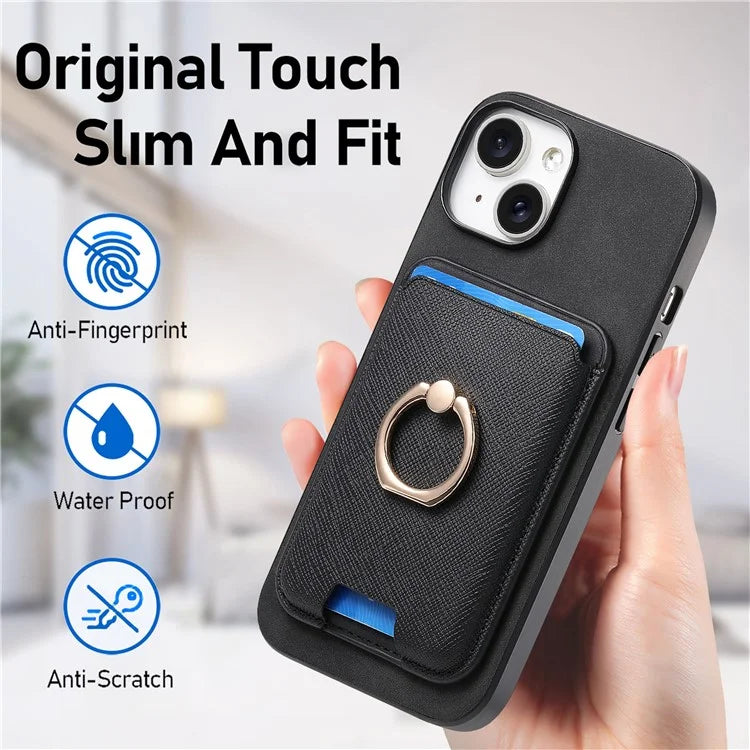 For iPhone 14 Case Ring Kickstand Phone Cover with Detachable Magnetic Card Slot