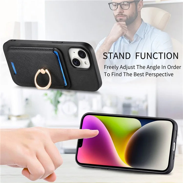 For iPhone 14 Case Ring Kickstand Phone Cover with Detachable Magnetic Card Slot