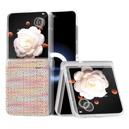 For Honor Magic V Flip 5G Case Matte Edge Plaid Texture Hinge Leather+PC Phone Cover