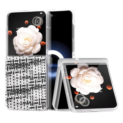 For Honor Magic V Flip 5G Case Matte Edge Plaid Texture Hinge Leather+PC Phone Cover