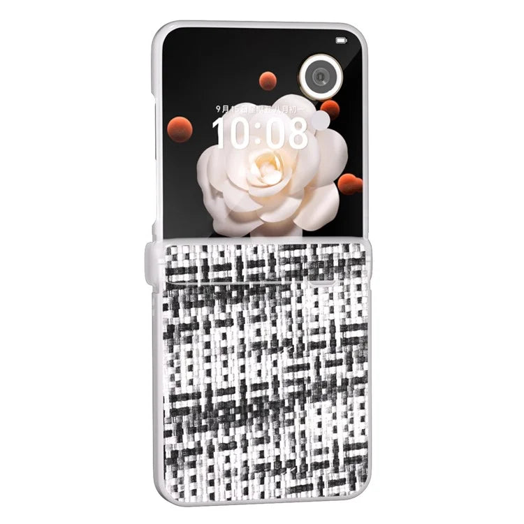 For Honor Magic V Flip 5G Case Matte Edge Plaid Texture Hinge Leather+PC Phone Cover