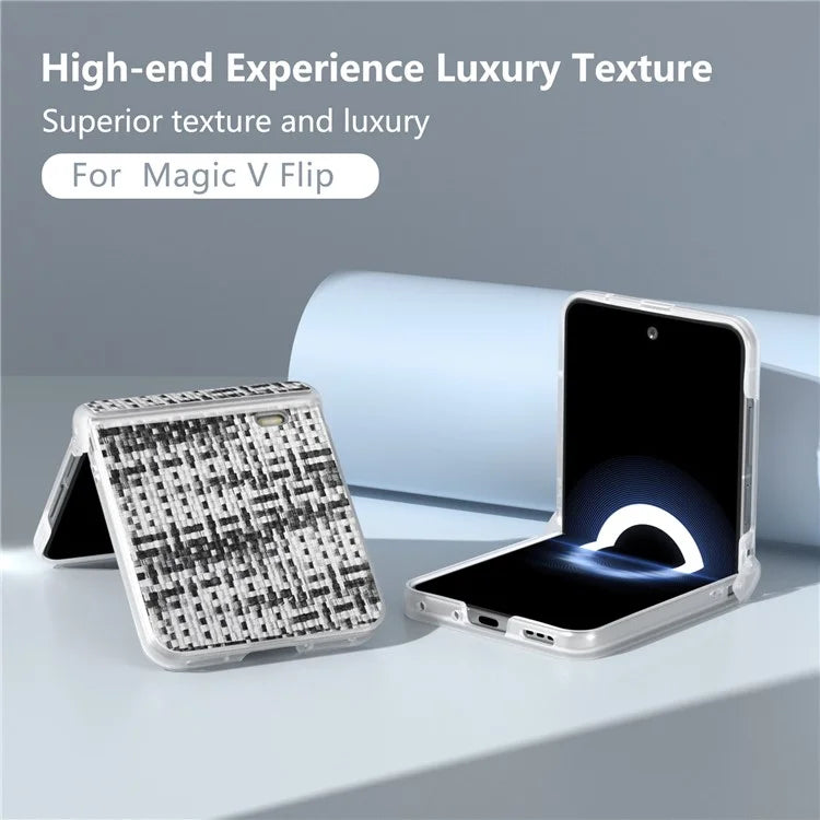 For Honor Magic V Flip 5G Case Matte Edge Plaid Texture Hinge Leather+PC Phone Cover