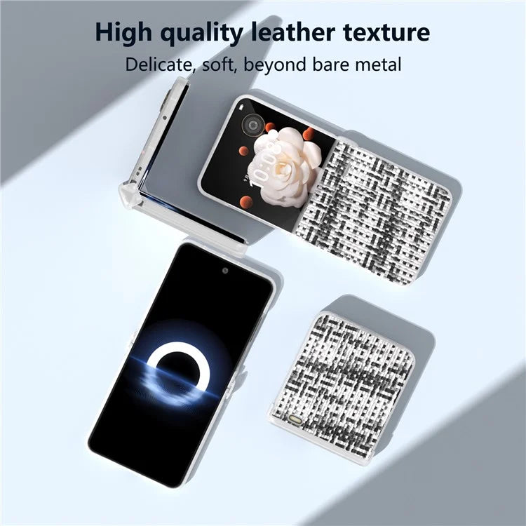 For Honor Magic V Flip 5G Case Matte Edge Plaid Texture Hinge Leather+PC Phone Cover