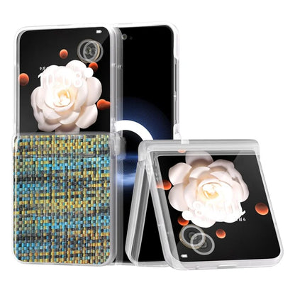 For Honor Magic V Flip 5G Case Matte Edge Plaid Texture Hinge Leather+PC Phone Cover