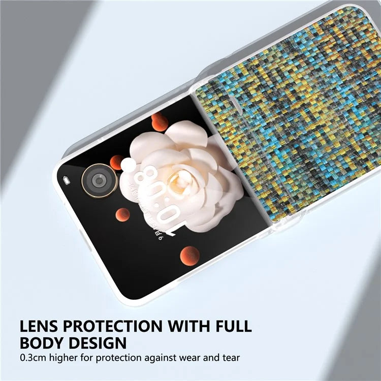 For Honor Magic V Flip 5G Case Matte Edge Plaid Texture Hinge Leather+PC Phone Cover