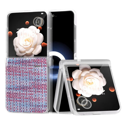 For Honor Magic V Flip 5G Case Matte Edge Plaid Texture Hinge Leather+PC Phone Cover