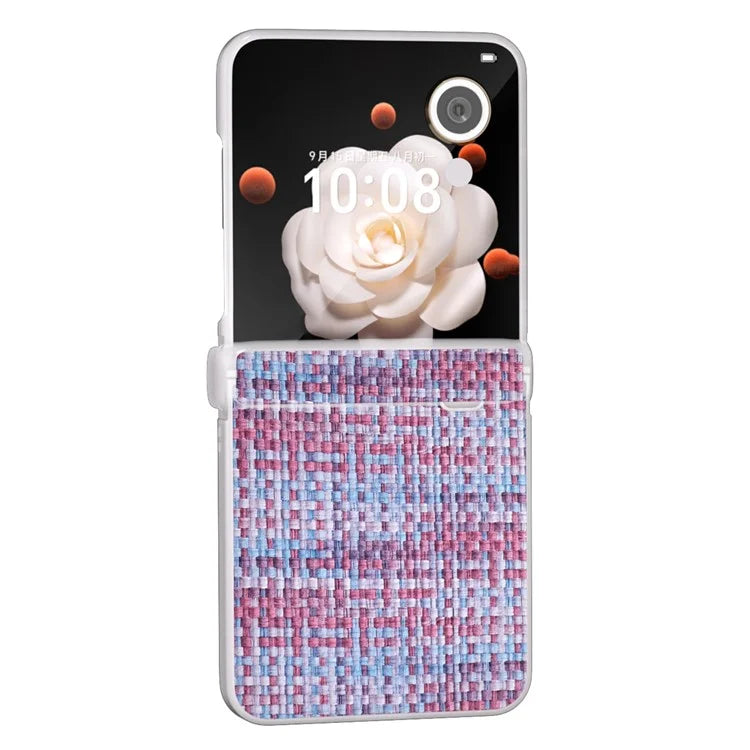 For Honor Magic V Flip 5G Case Matte Edge Plaid Texture Hinge Leather+PC Phone Cover