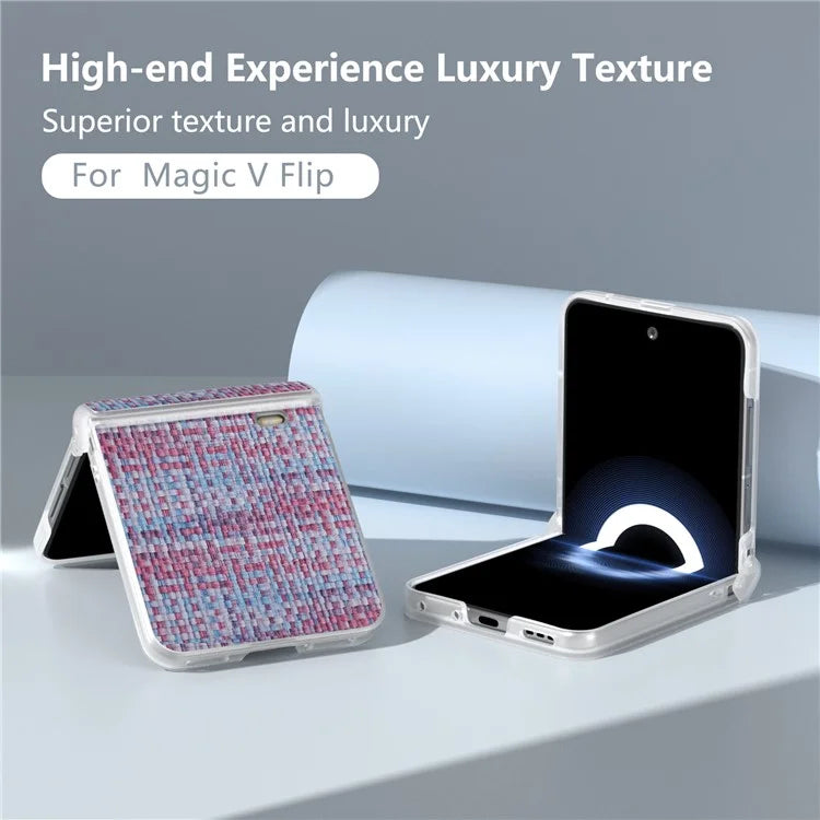 For Honor Magic V Flip 5G Case Matte Edge Plaid Texture Hinge Leather+PC Phone Cover