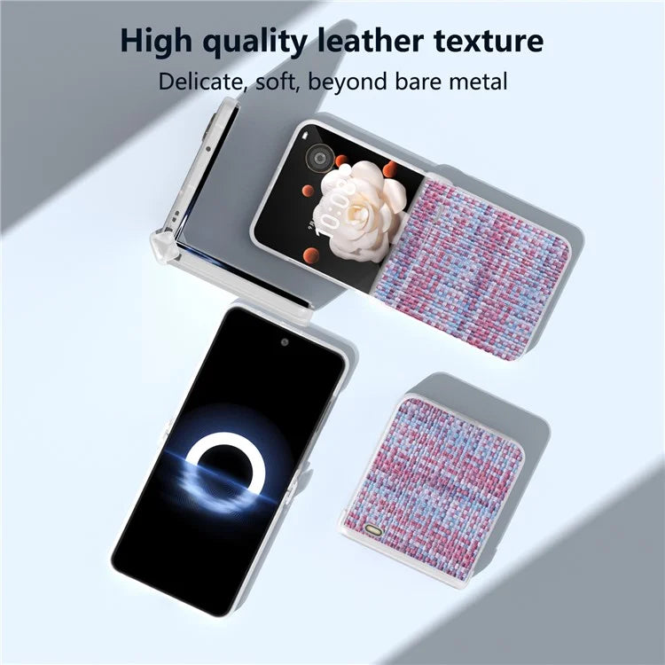 For Honor Magic V Flip 5G Case Matte Edge Plaid Texture Hinge Leather+PC Phone Cover