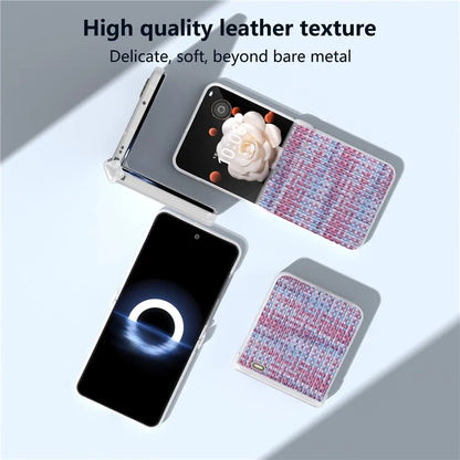 For Honor Magic V Flip 5G Case Matte Edge Plaid Texture Hinge Leather+PC Phone Cover