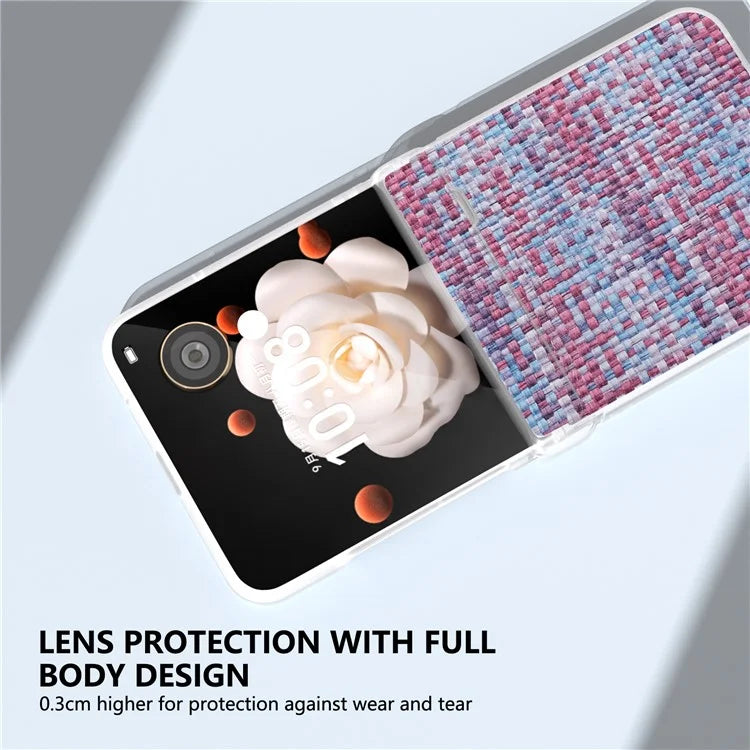 For Honor Magic V Flip 5G Case Matte Edge Plaid Texture Hinge Leather+PC Phone Cover