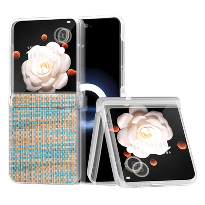 For Honor Magic V Flip 5G Case Matte Edge Plaid Texture Hinge Leather+PC Phone Cover
