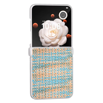 For Honor Magic V Flip 5G Case Matte Edge Plaid Texture Hinge Leather+PC Phone Cover