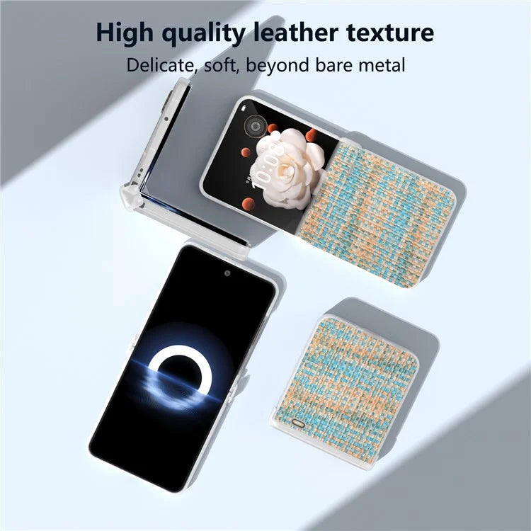 For Honor Magic V Flip 5G Case Matte Edge Plaid Texture Hinge Leather+PC Phone Cover