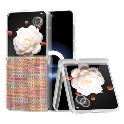 For Honor Magic V Flip 5G Case Matte Edge Plaid Texture Hinge Leather+PC Phone Cover