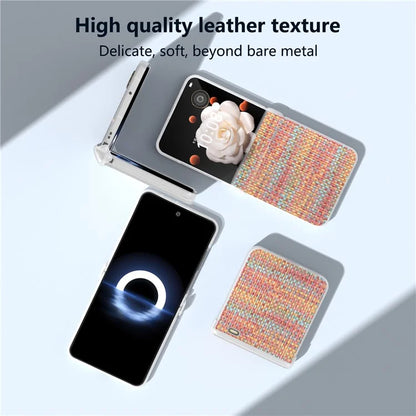 For Honor Magic V Flip 5G Case Matte Edge Plaid Texture Hinge Leather+PC Phone Cover