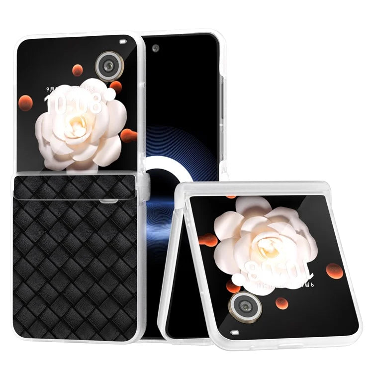 For Honor Magic V Flip 5G Case Woven Texture Leather+PC Hinge Phone Cover Matte Edge