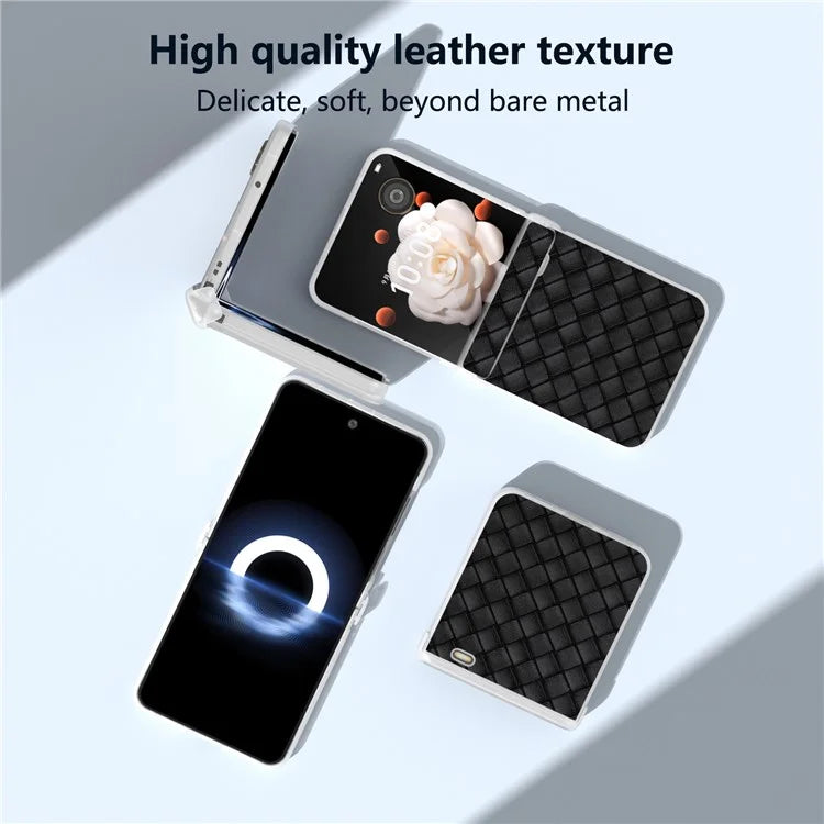 For Honor Magic V Flip 5G Case Woven Texture Leather+PC Hinge Phone Cover Matte Edge